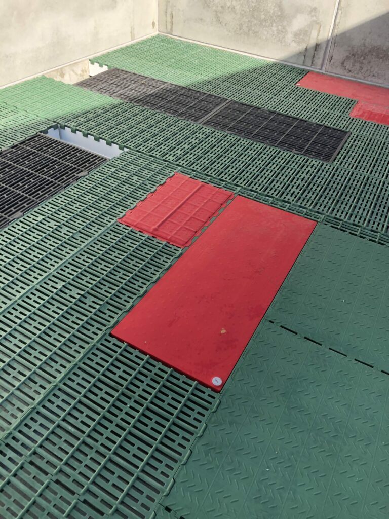 View of a floor being assembled with heating plates