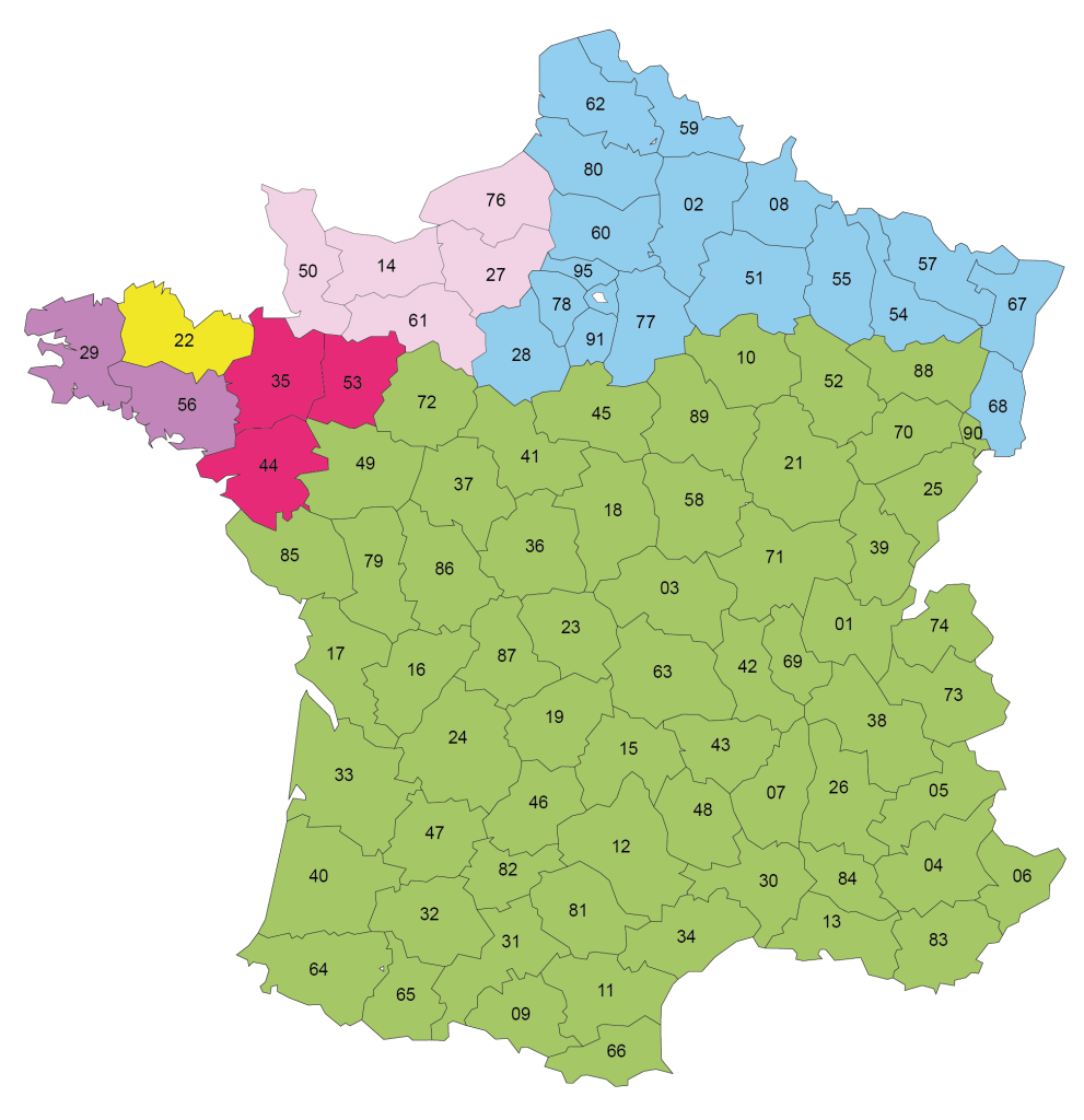 Carte de France des secteurs de l'équipe commerciale